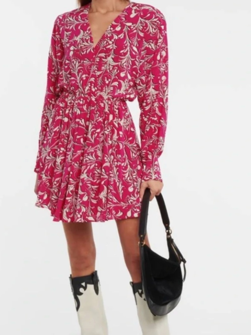 Isabel Marant Etoile Capucine Bright Pink Long Sleeve Mini Dress Size M/38/8